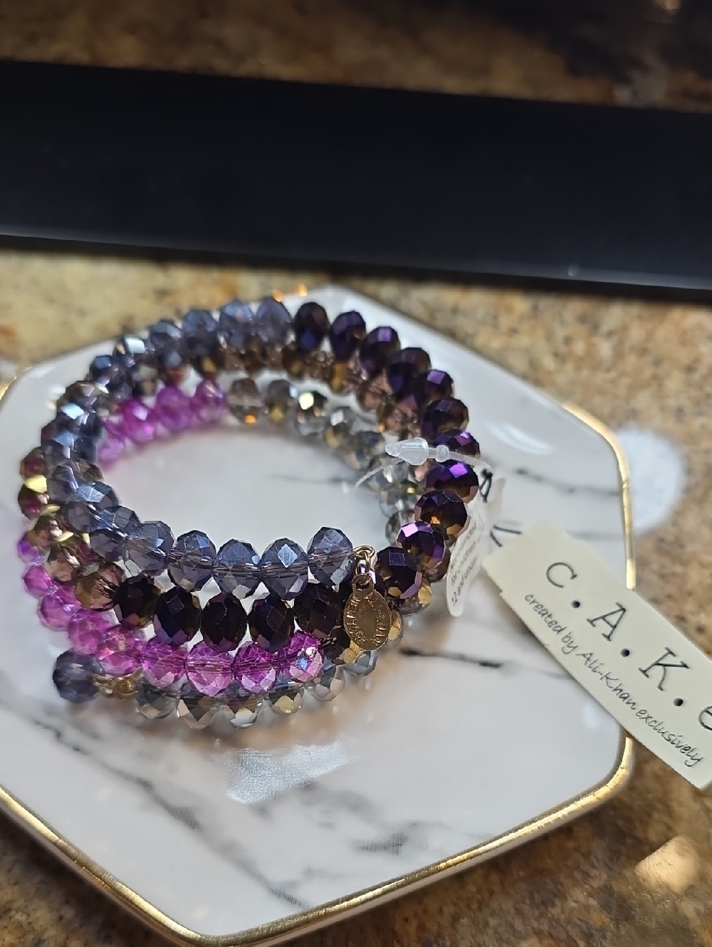 Cake Purple, Pink and Silver Faceted Coil Bracelet Set